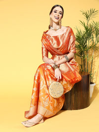 Saree mall Magenta Ethnic Motifs Zari Organza Banarasi Sarees
