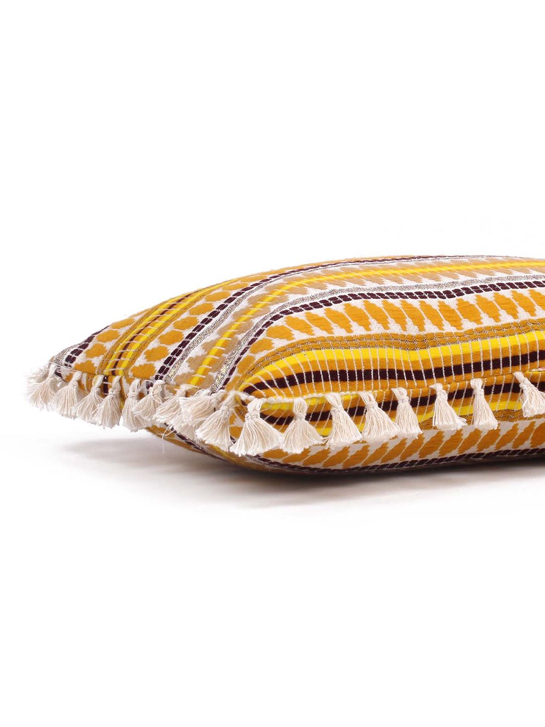 STITCHNEST Yellow & White Ethnic Motifs Velvet Square Cushion Cover
