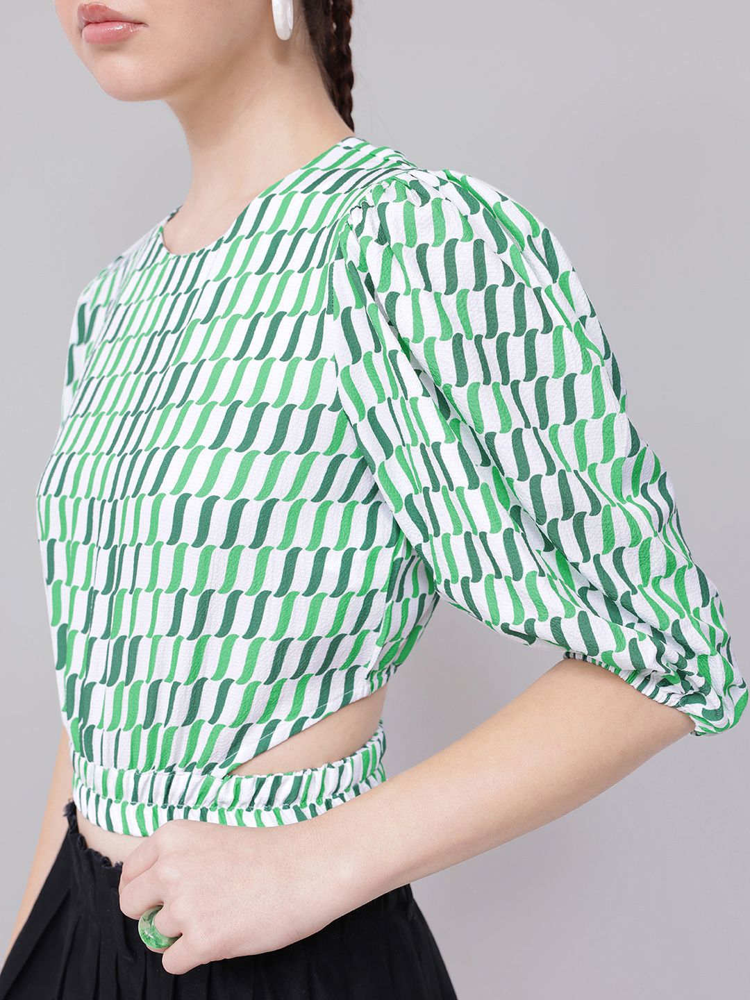 DressBerry Statement Sleeves Cut-Out Crop Top