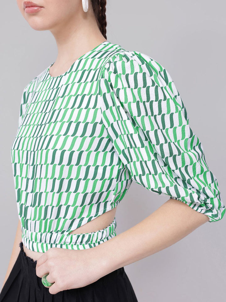 DressBerry Statement Sleeves Cut-Out Crop Top