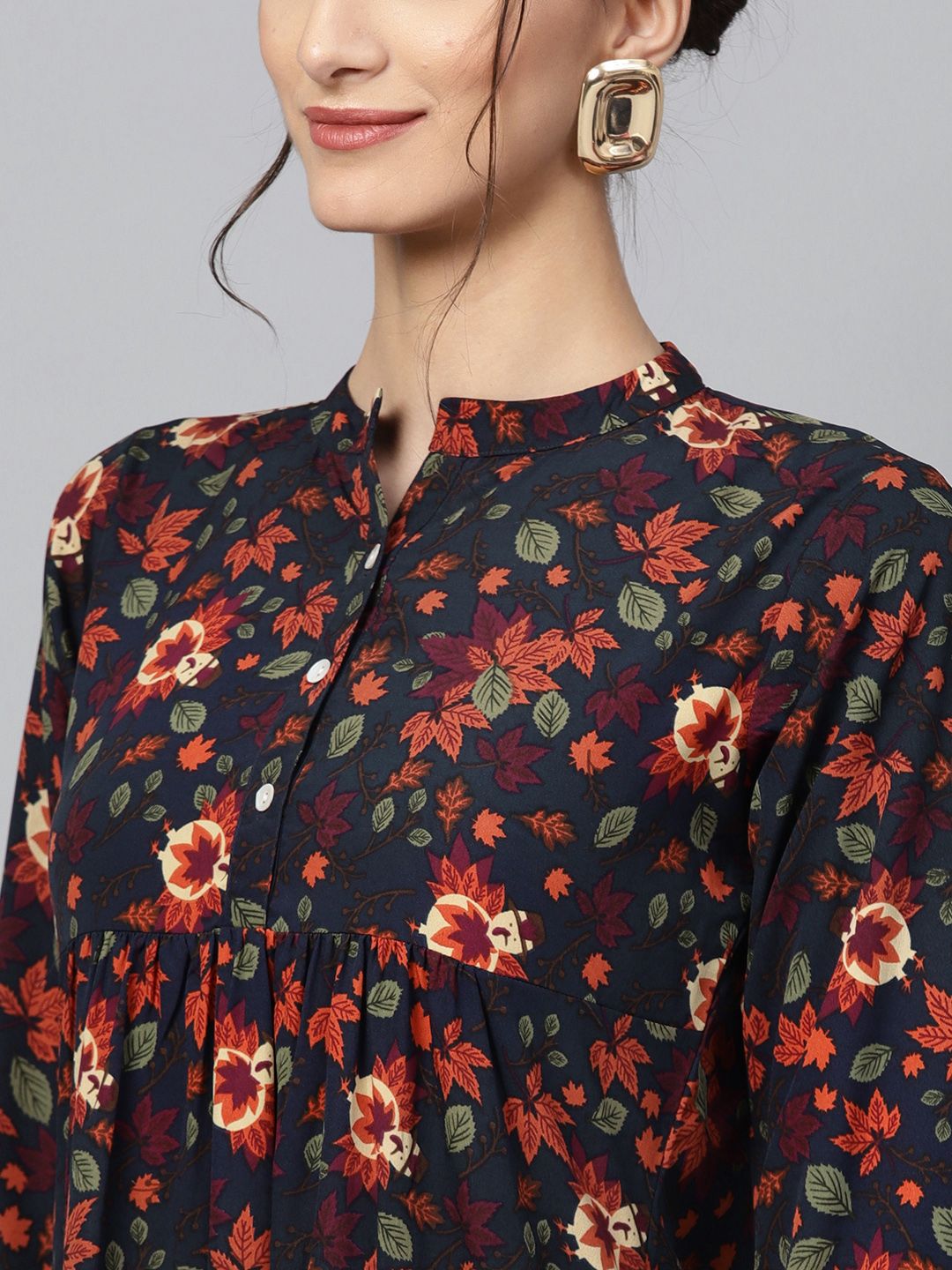 Gerua By Libas Women Navy Blue  Orange Printed A-Line Kurta