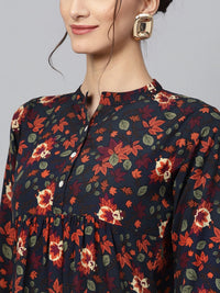 Gerua By Libas Women Navy Blue  Orange Printed A-Line Kurta
