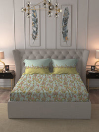 MYTRIDENT Blue  White Floral Pure Cotton 144 TC Queen Bedsheet With 2 Pillow Covers