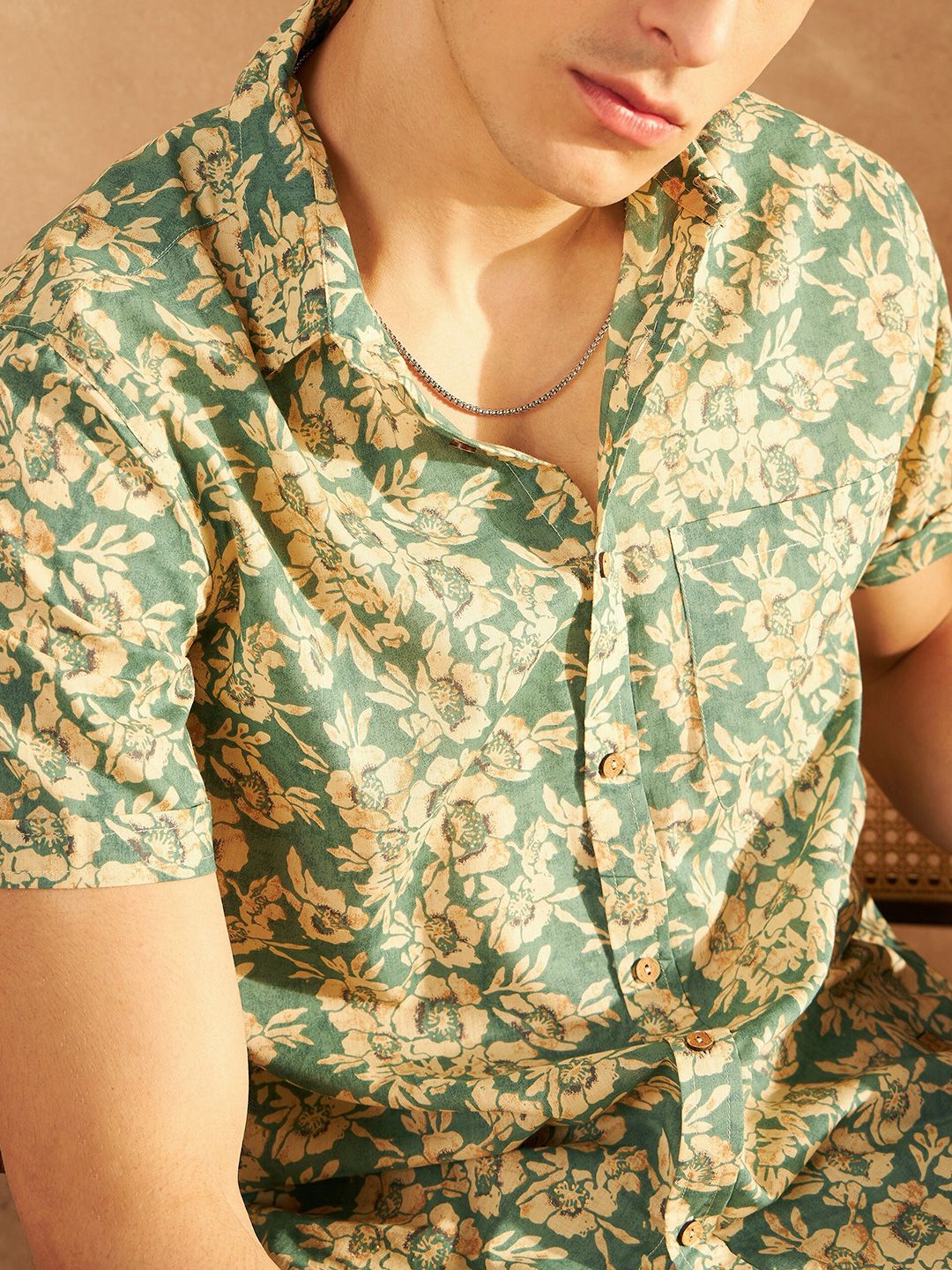 DENNISON Smart Floral Printed Spread Collar Cotton Oversized Lightweight Casual Shirt