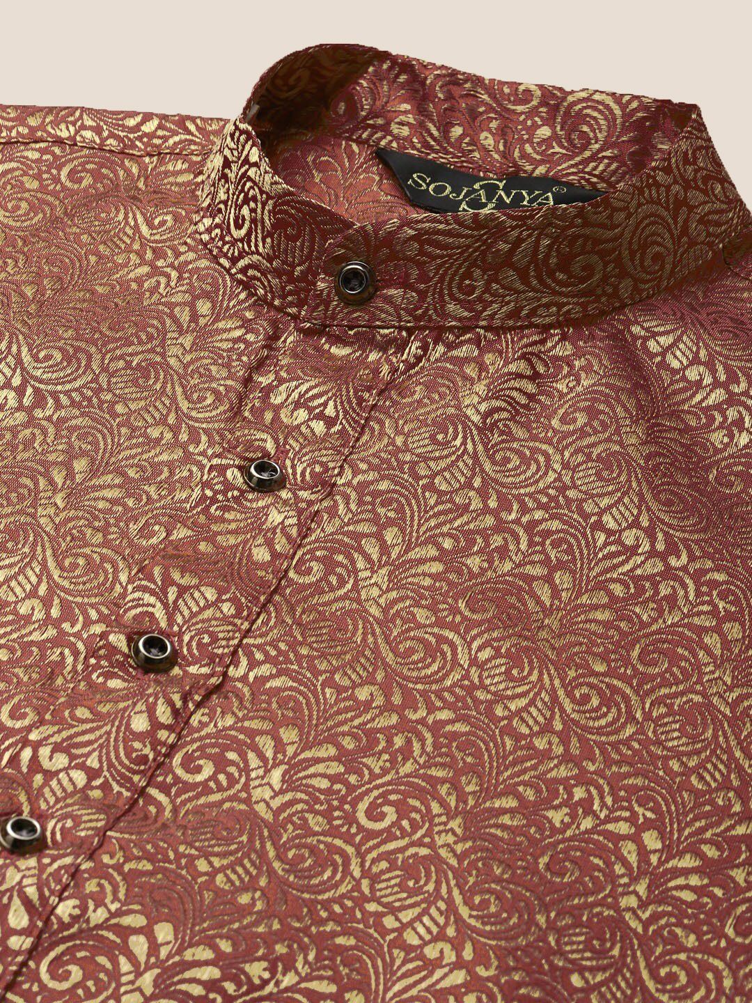 SOJANYA Band Collar Ethnic Motifs Woven Design Kurta
