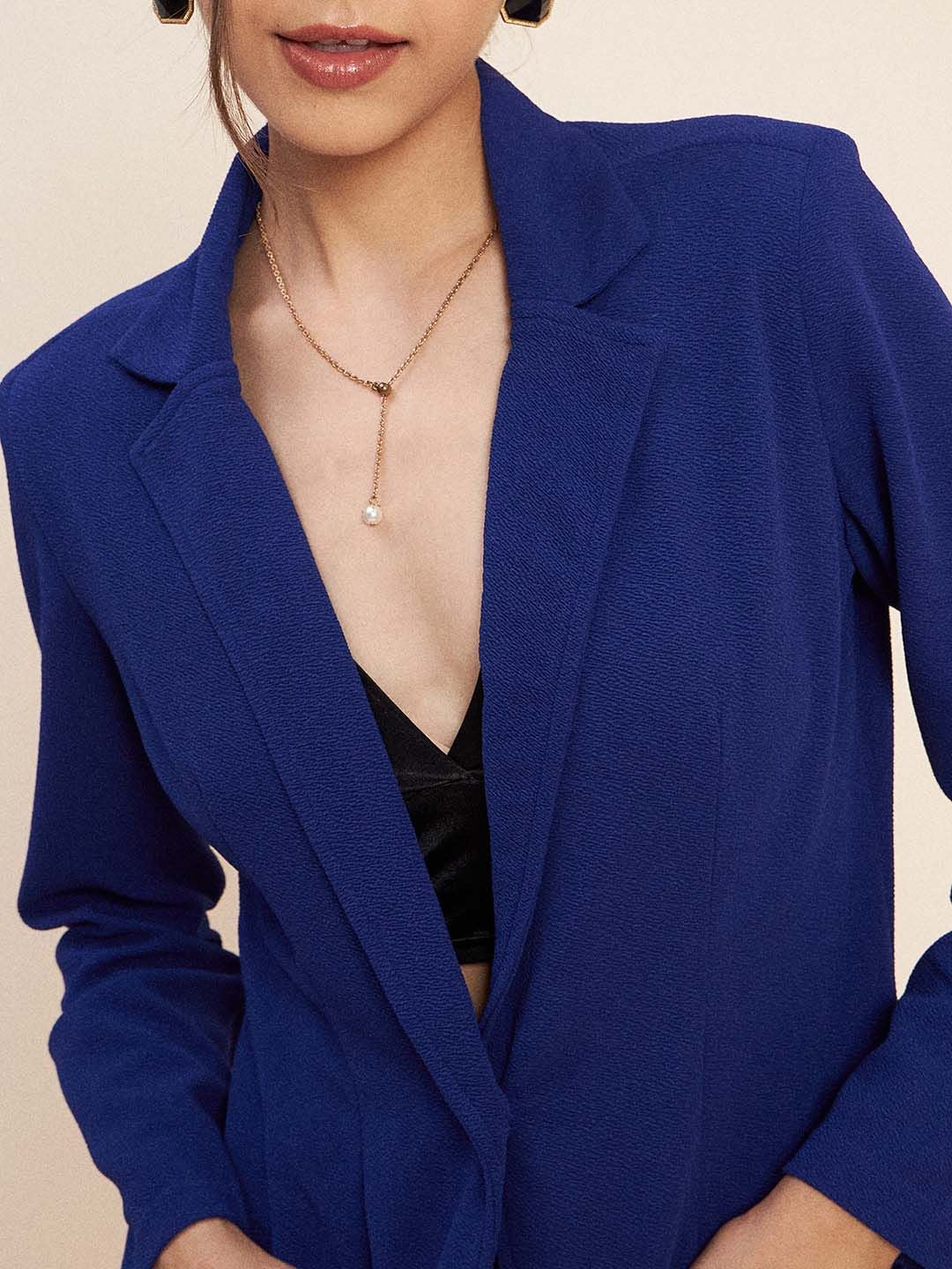Antheaa Blue Longline Coat & Trousers Co-Ord Set