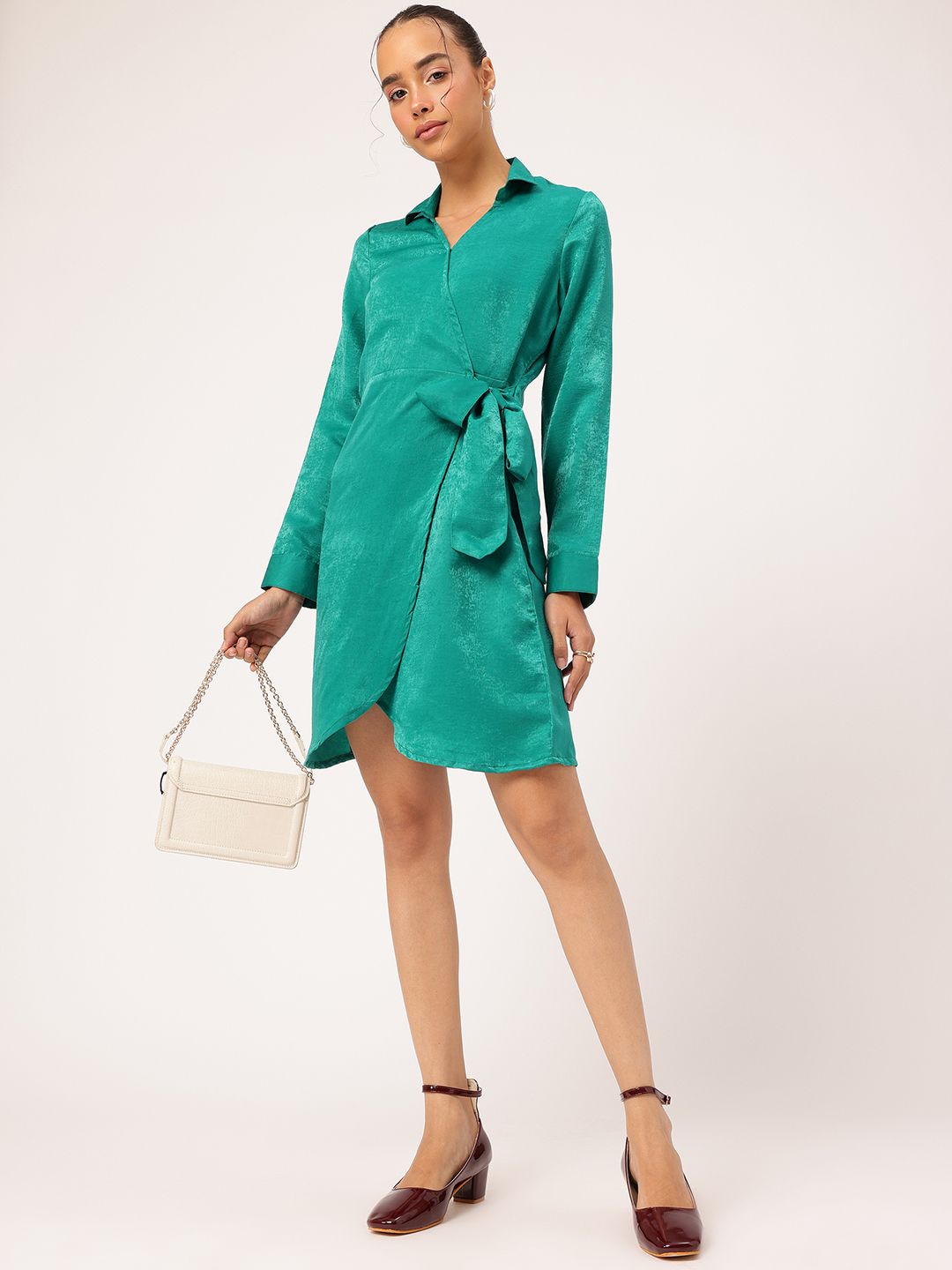 DressBerry Velvet Finish Wrap Tie-Up Mini Dress