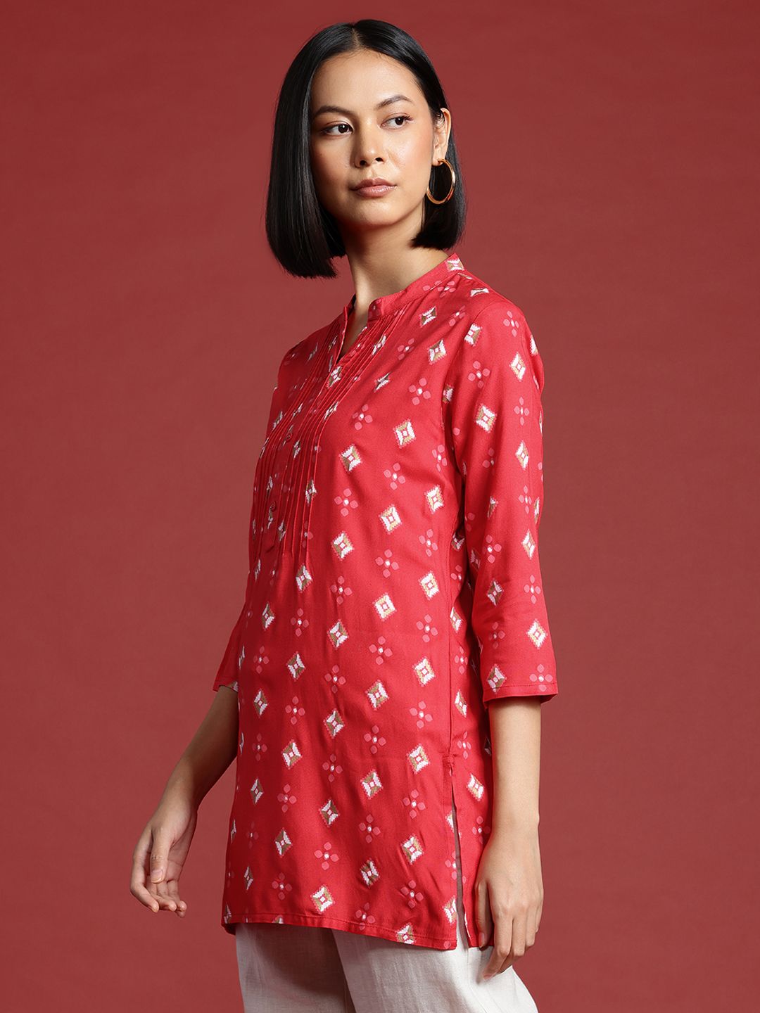 all about you Ethnic Motifs Print Pure Cotton Pin Tucks Short Kurti