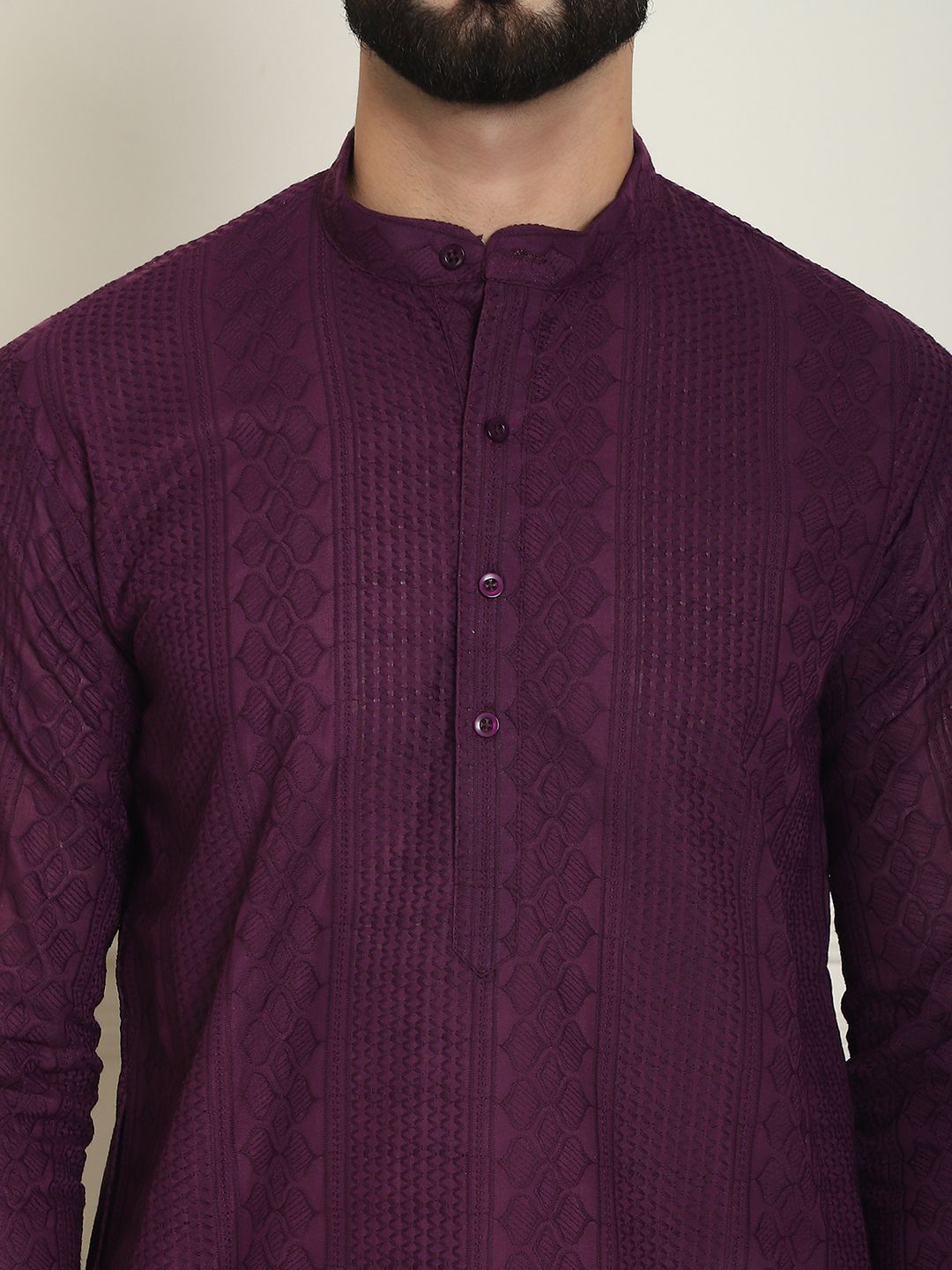 SOJANYA Benang Sulam Geometrik Berfungsi Kapas Tulen Kurta Lurus Dengan Churidar