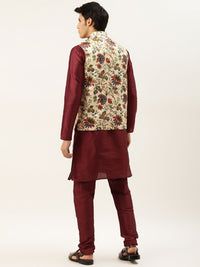 SOJANYA Men Maroon Kurta with Churidar & Nehru Jacket