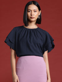 all about you Flutter Sleeve Ruffles Indigo Top