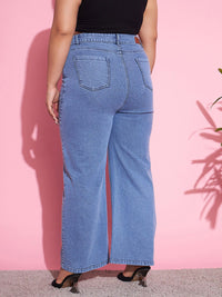 SASSAFRAS Curve Women Plus Size Straight Fit High-Rise Low Distress Stretchable Jeans