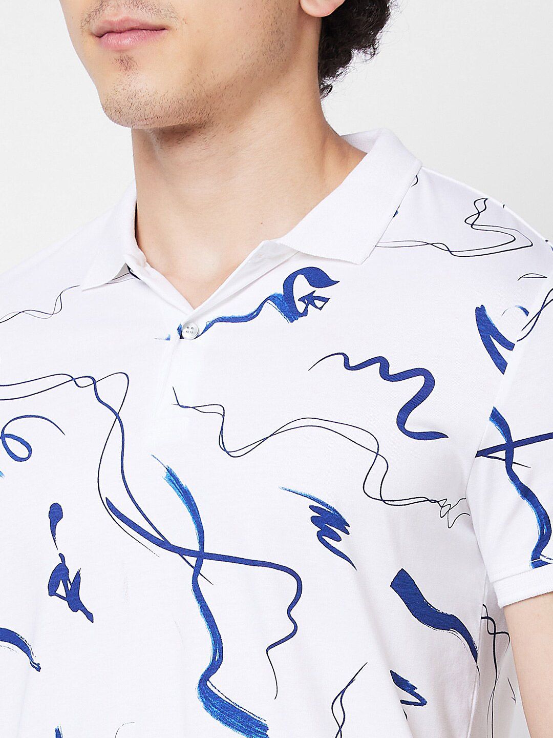 SPYKAR Abstract Printed Polo Collar Pure Cotton Slim Fit T-shirt