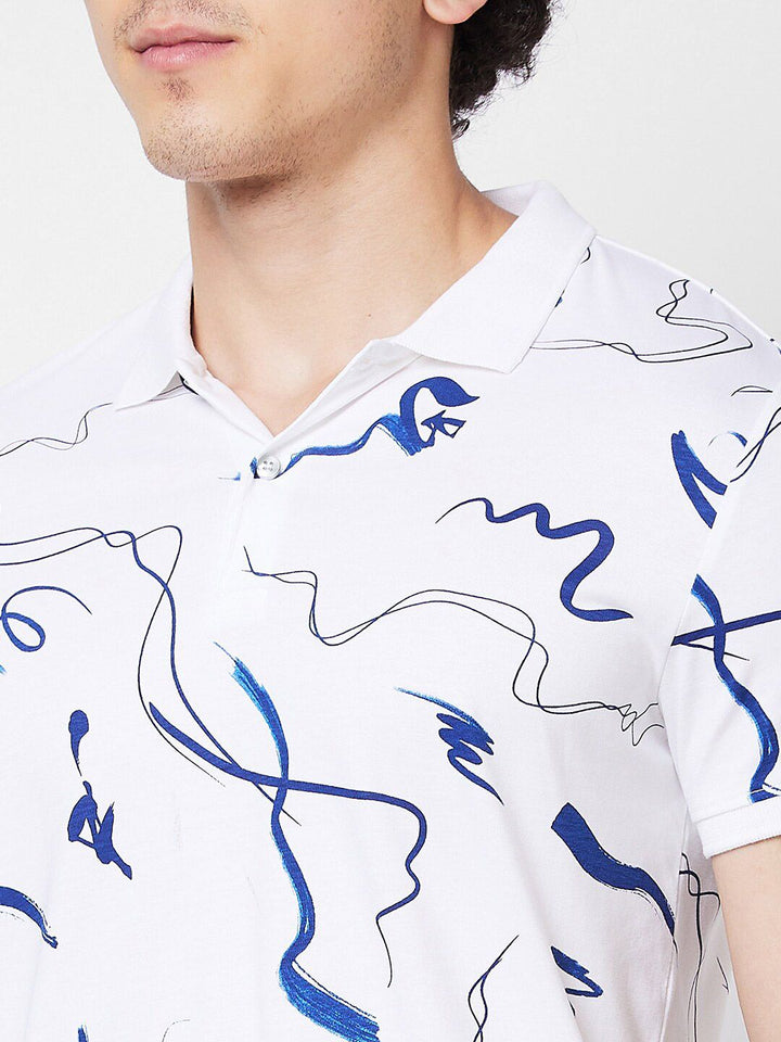 SPYKAR Abstract Printed Polo Collar Cotton Slim Fit T-shirt