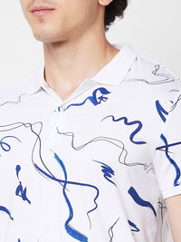 SPYKAR Abstract Printed Polo Collar Cotton Slim Fit T-shirt
