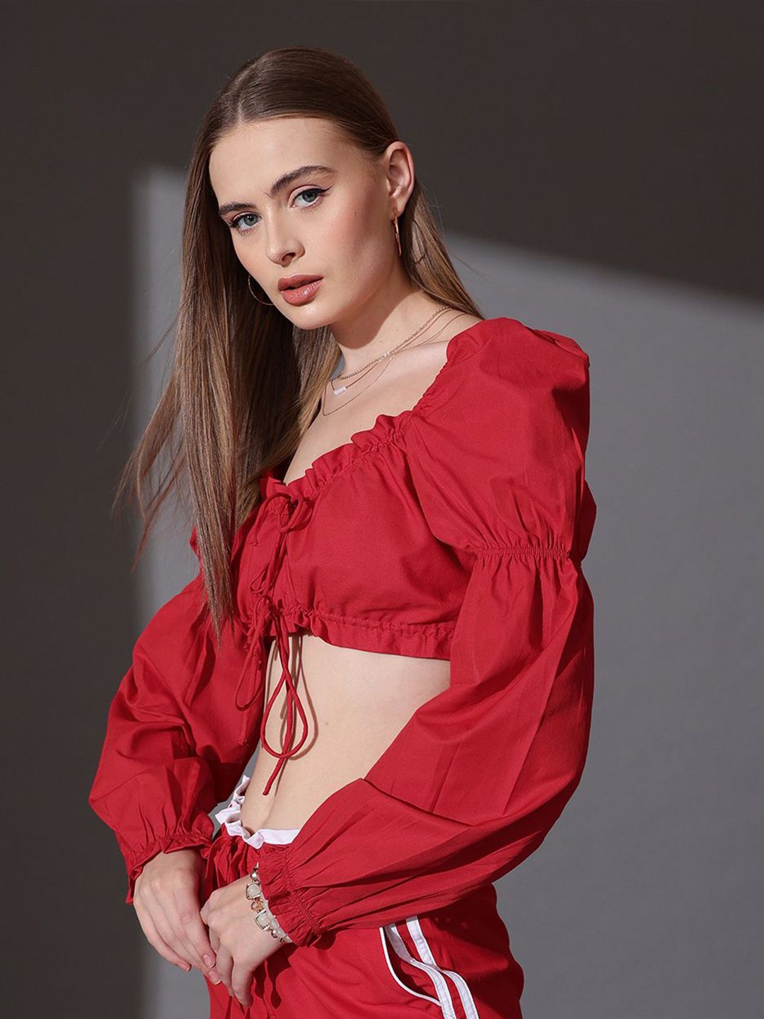 STREET 9 Sweetheart Neck Puff Sleeves Cotton Top