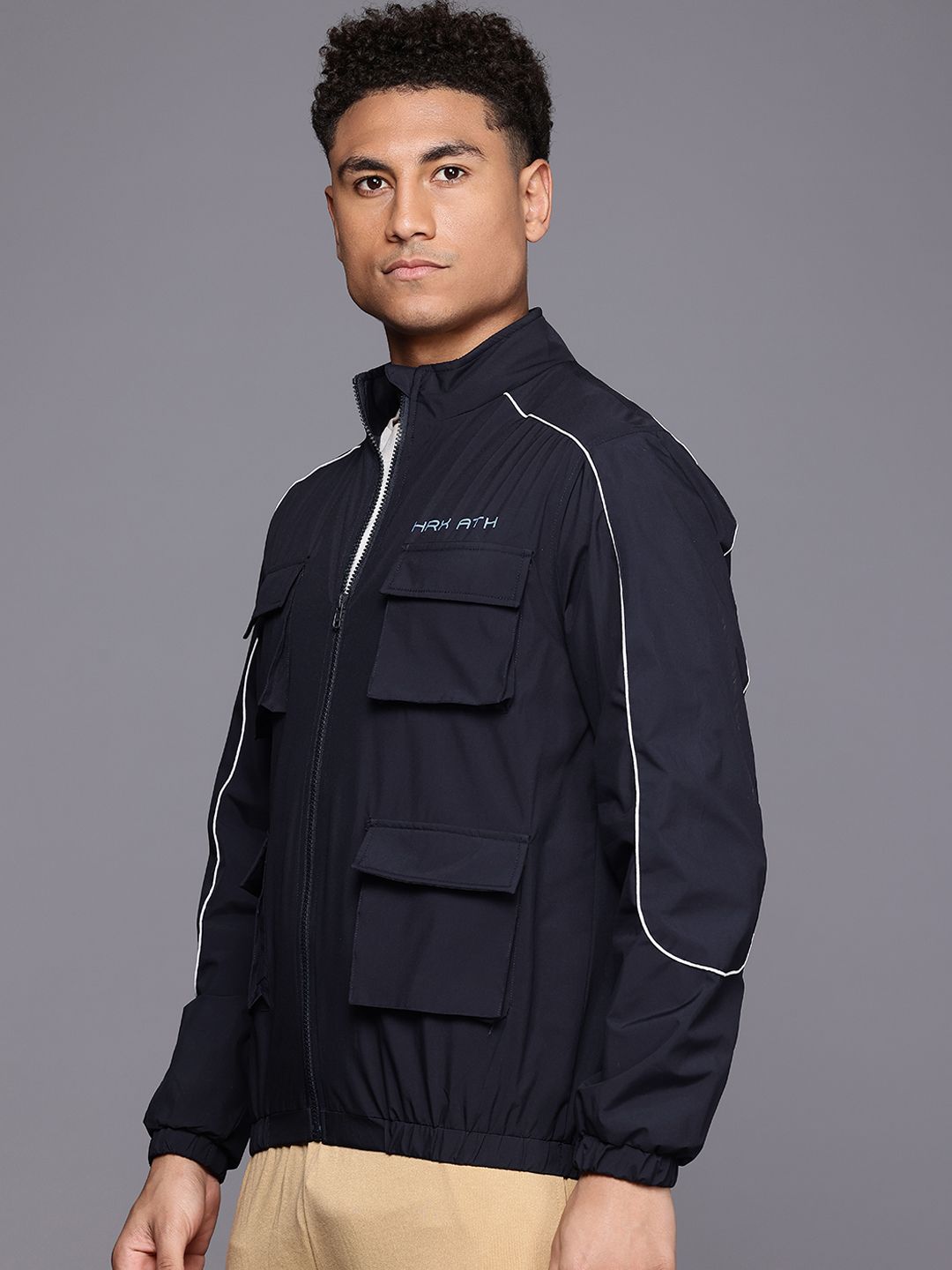HRX by Hrithik Roshan Longline Cargo-Style Tailored Jacket