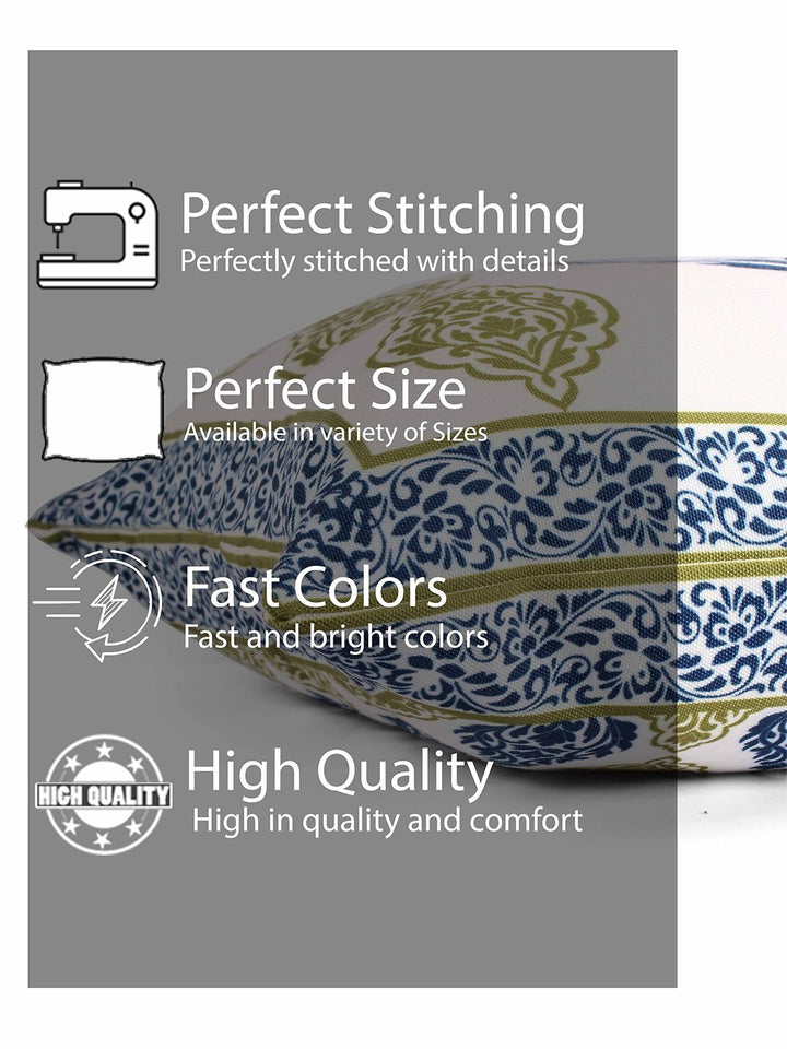 STITCHNEST Blue & White 2 Pieces Ethnic Motifs Rectangle Cushion Covers