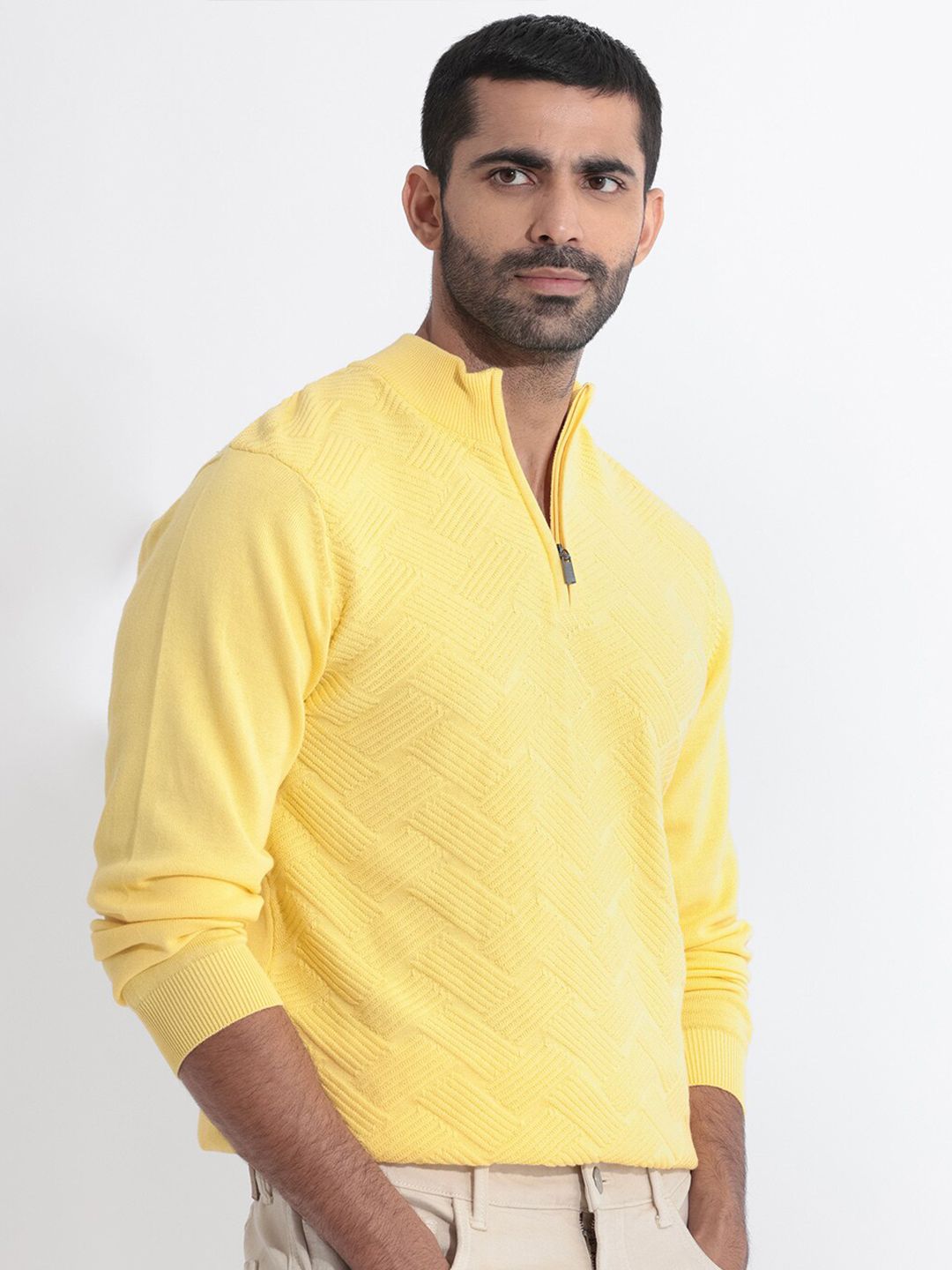 RARE RABBIT Men Troyo Solid Mock Collar Sweater