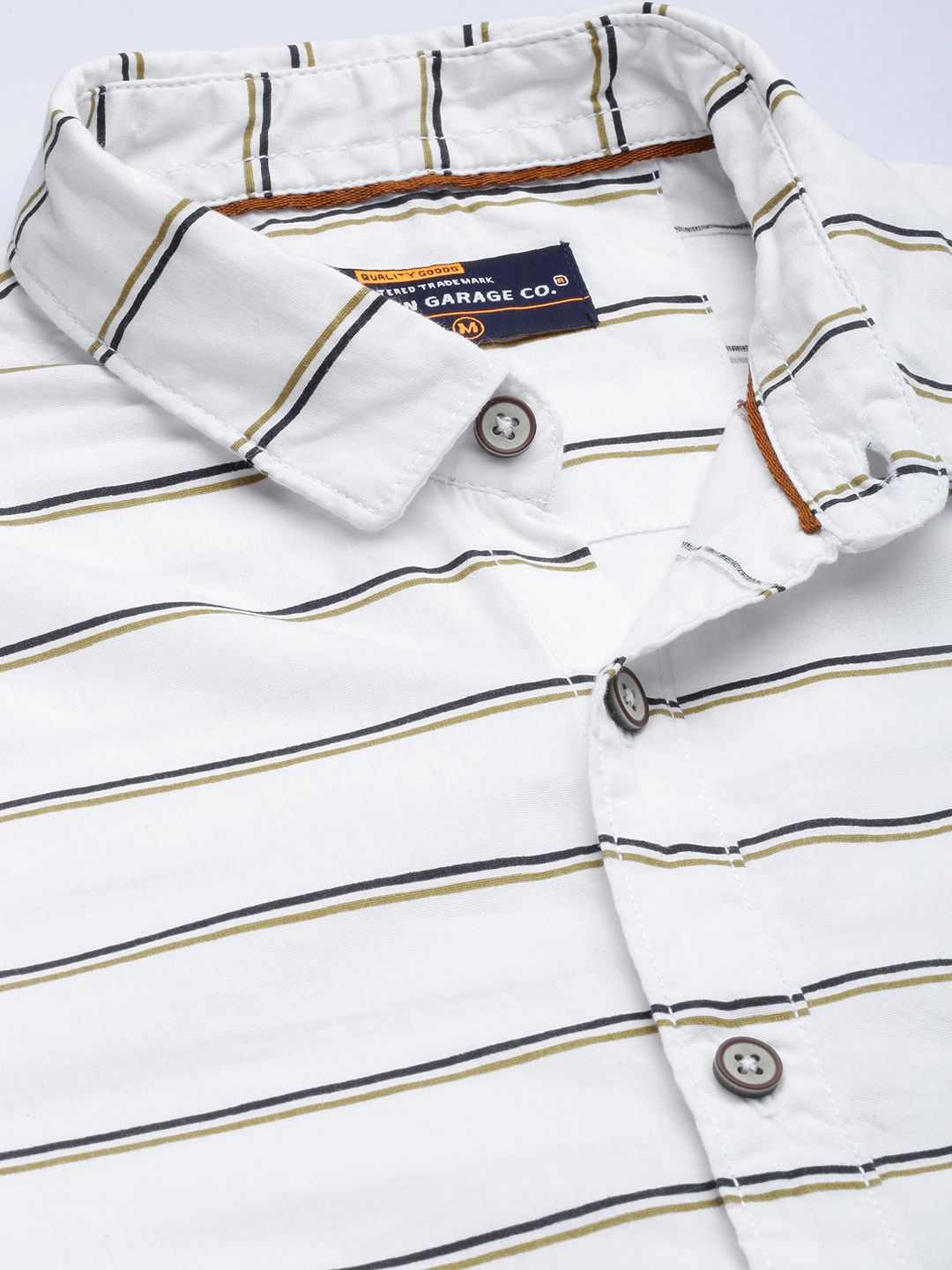 The Indian Garage Co Men White & Black Horizontal Stripes Striped Cotton Casual Shirt