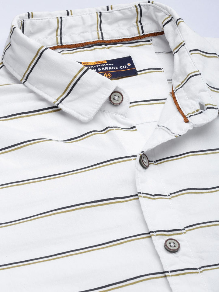 The Indian Garage Co Men White & Black Horizontal Stripes Striped Cotton Casual Shirt