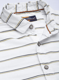 The Indian Garage Co Men White & Black Horizontal Stripes Striped Cotton Casual Shirt
