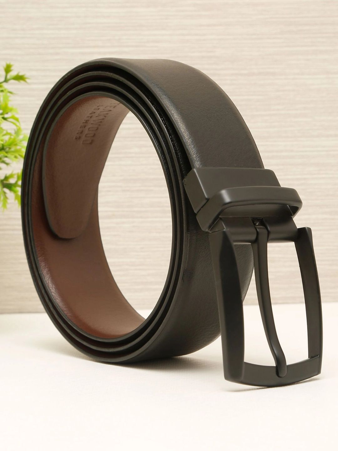 Teakwood Leathers Men Textured Leather Reversible Belt