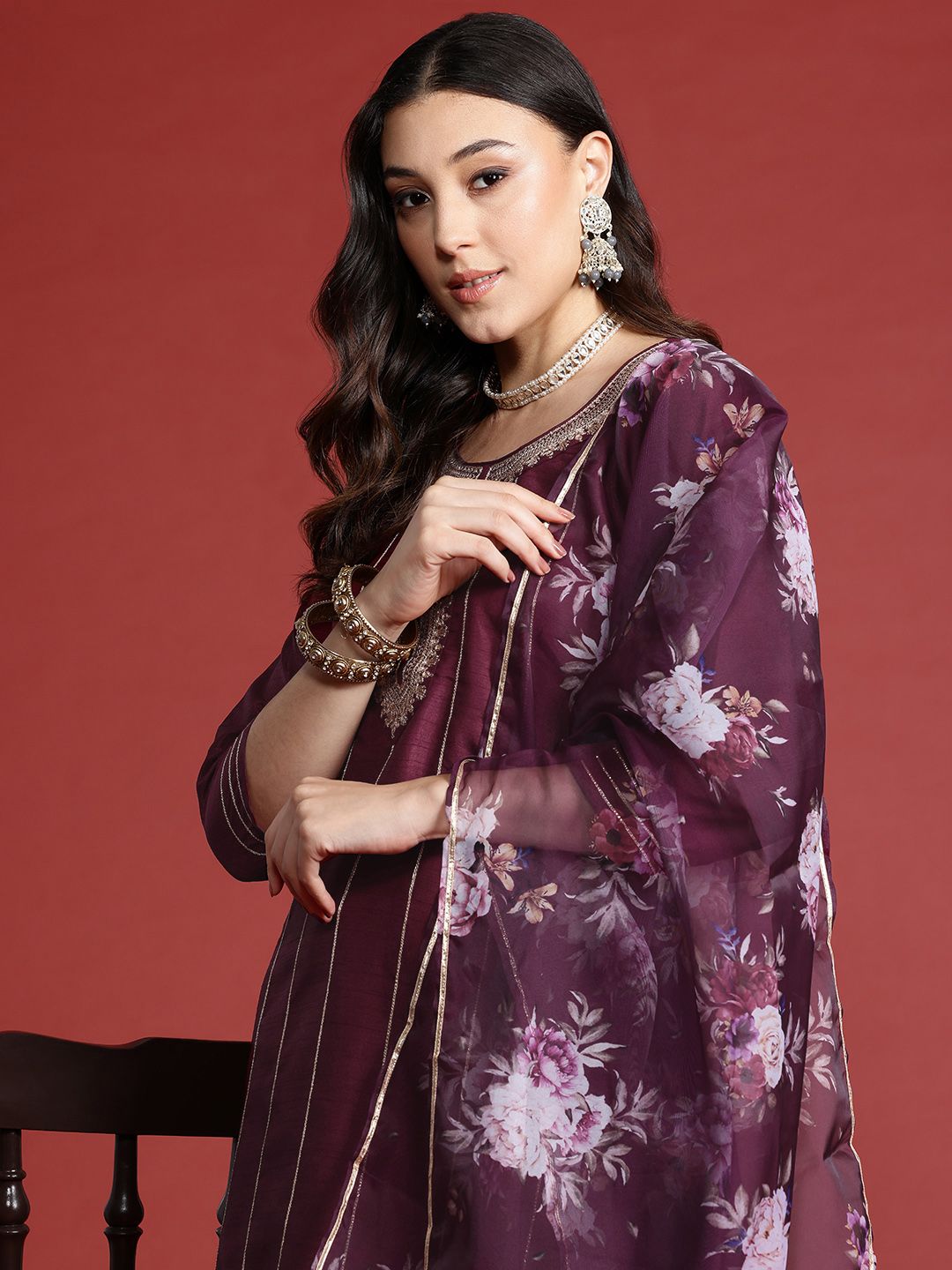 Anouk Women Embroidered Zari Kurta with Sharara & Dupatta