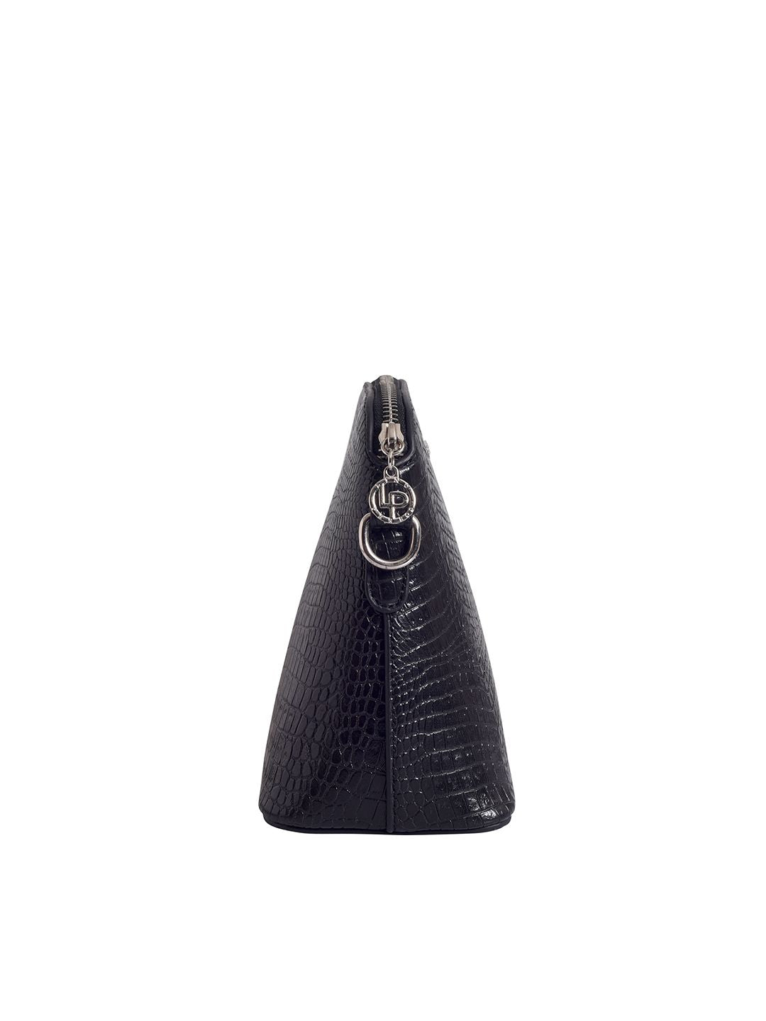 Lino Perros Women Black Croc-Textured Structured Sling Bag