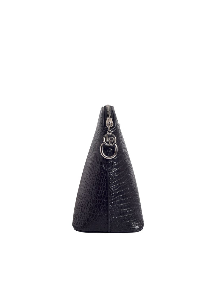 Lino Perros Women Black Croc-Textured Structured Sling Bag