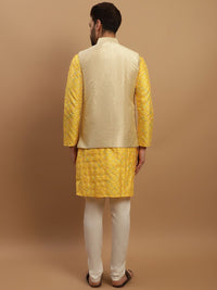 SOJANYA Kurta Biasa Sulam Geometrik Dengan Jaket Churidar & Nehru