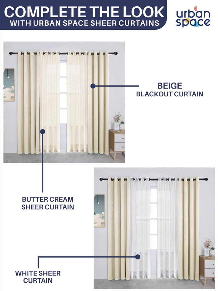 URBAN SPACE Beige 2 Pieces Black Out Window Curtain