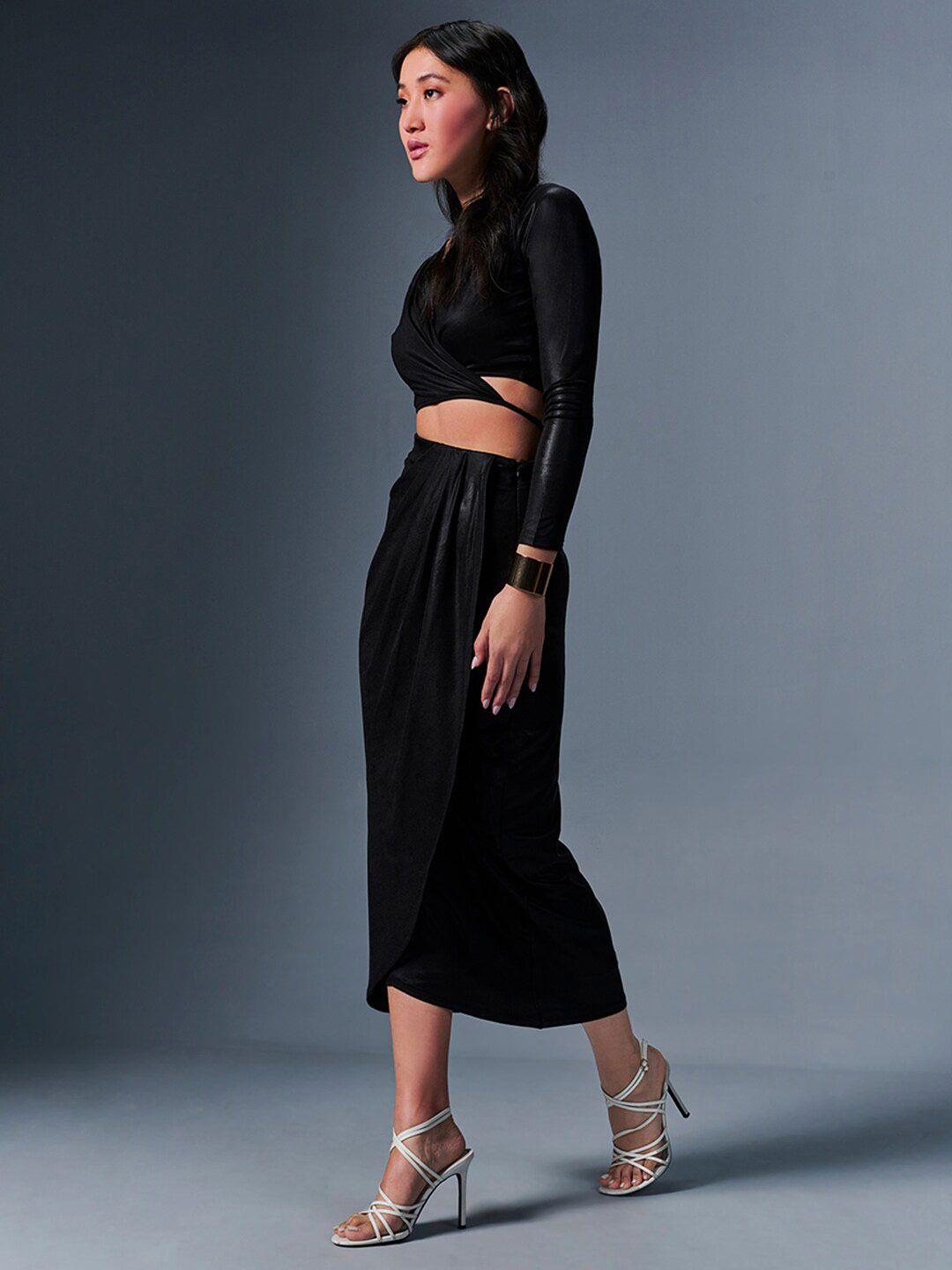 AND V-Neck Wrap Crop Top With Skirt
