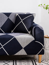 Story@home Navy Blue & Grey Printed 1 Seater Stretchable Sofa Cover With Arms
