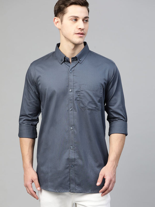 Dennison Men Arang Kelabu Smart Slim Fit Solid Air & Noda Kemudi Kasual