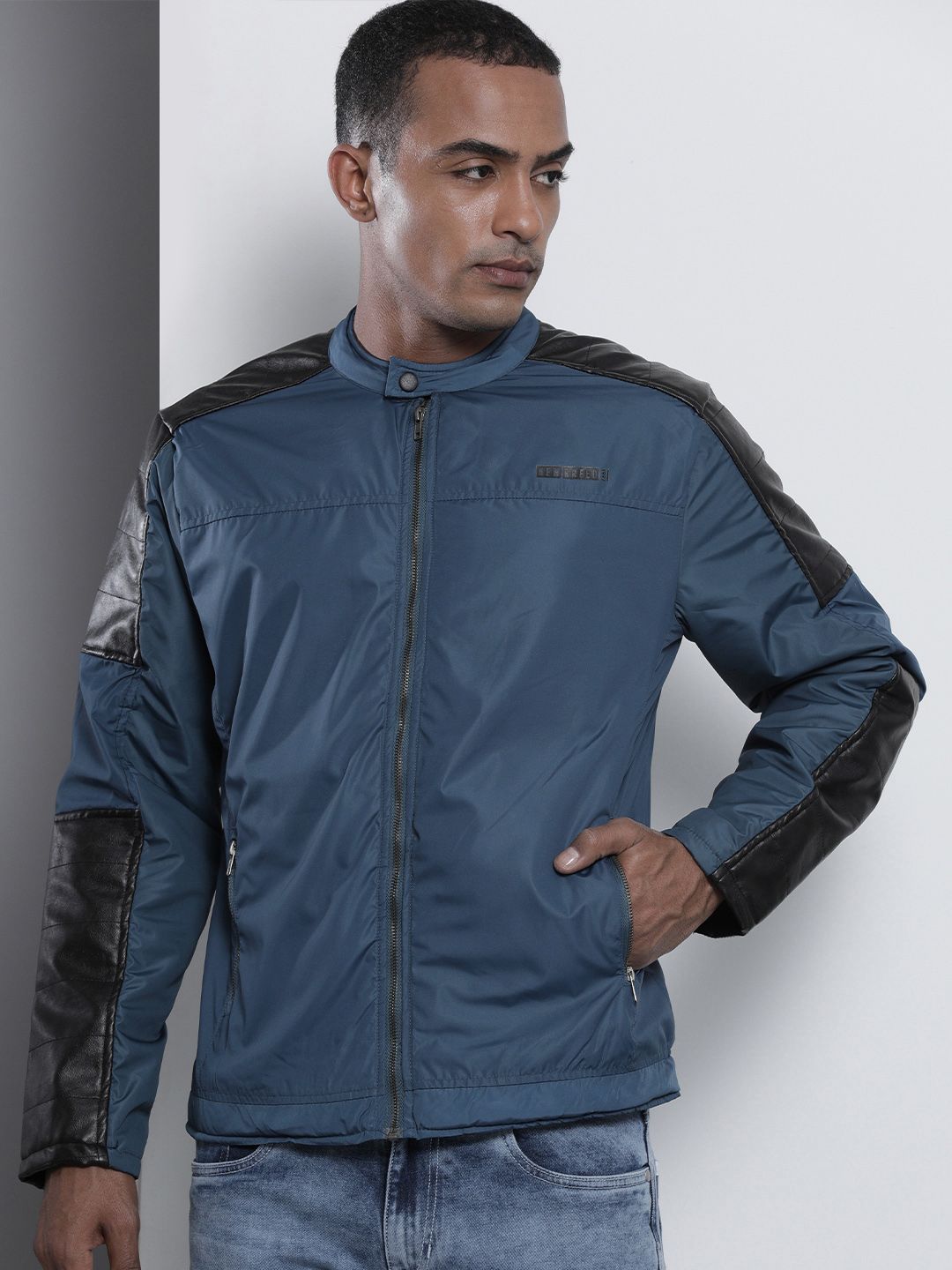 The Indian Garage Co Men Colourblock Slim Fit Bomber Jacket