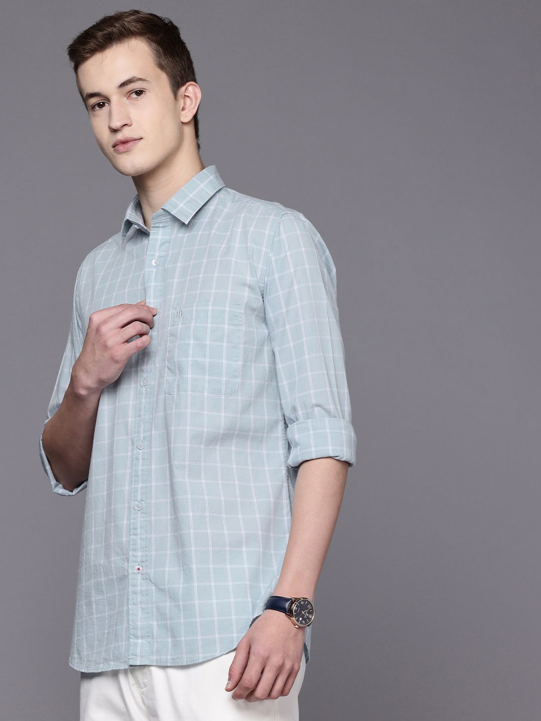 Raymond Pure Cotton Slim Fit Checked Casual Shirt