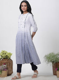 W Women Ethnic Motifs Striped Regular Thread Work Pure Cotton Kurta With Trousers