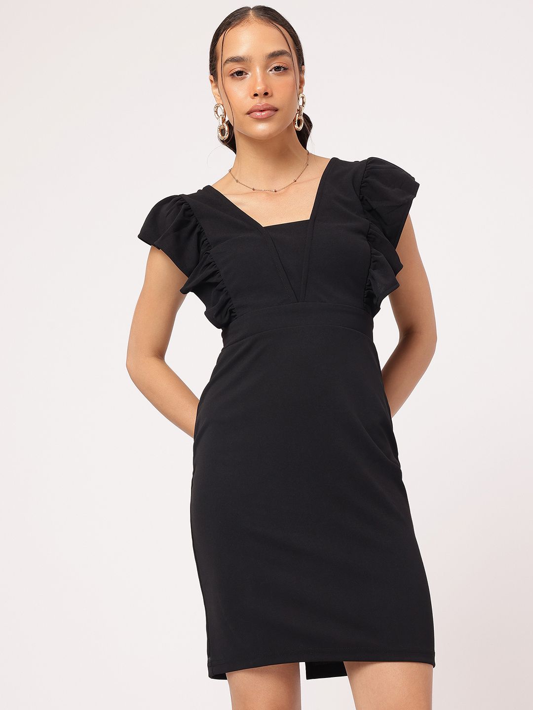 DressBerry Urban Elegance Ruffled Sheath Mini Dress With Slit