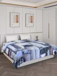 Monte Carlo Blue & White Abstract Printed Mild Winter Double Bed Blanket