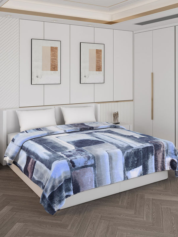 Monte Carlo Blue & White Abstract Printed Mild Winter Double Bed Blanket