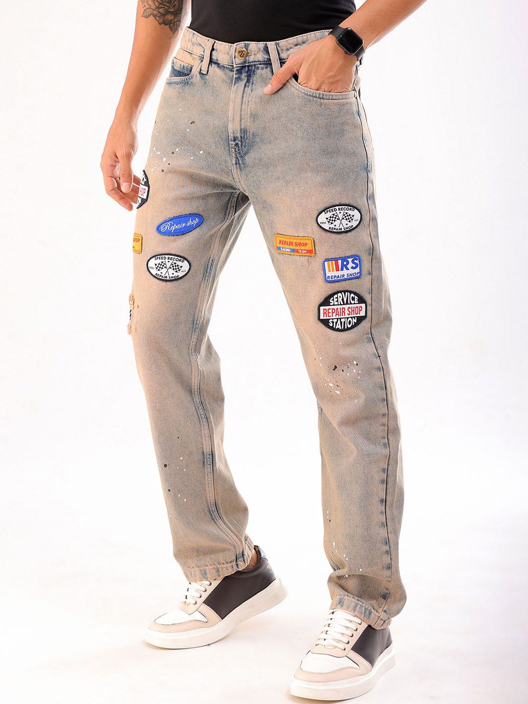 The Indian Garage Co Men Straight Fit Light FadePatch Jeans