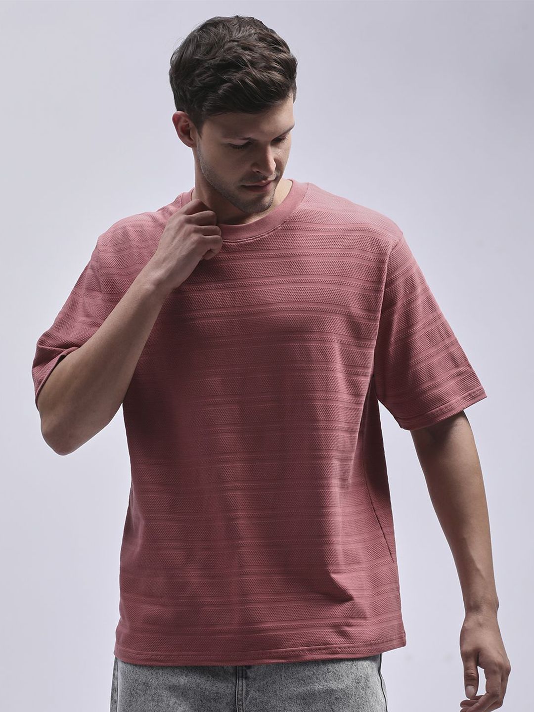 DILLINGER Men Round Neck Solid Oversized Pure Cotton T-shirt
