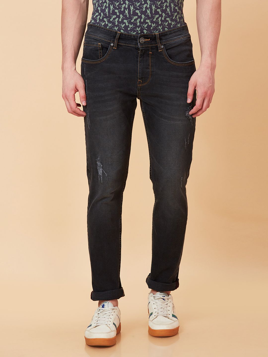 Being Human Men Slim Fit Low Distress Light Fade Jeans