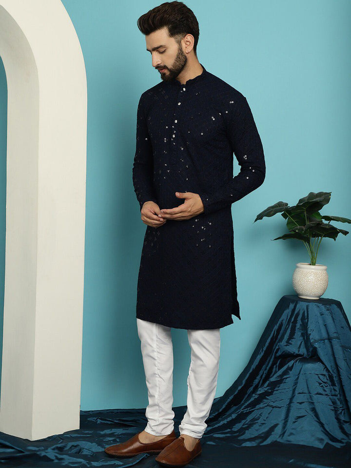 SOJANYA Embroidered Sequinned Pure Cotton Kurta with Pyjama Set