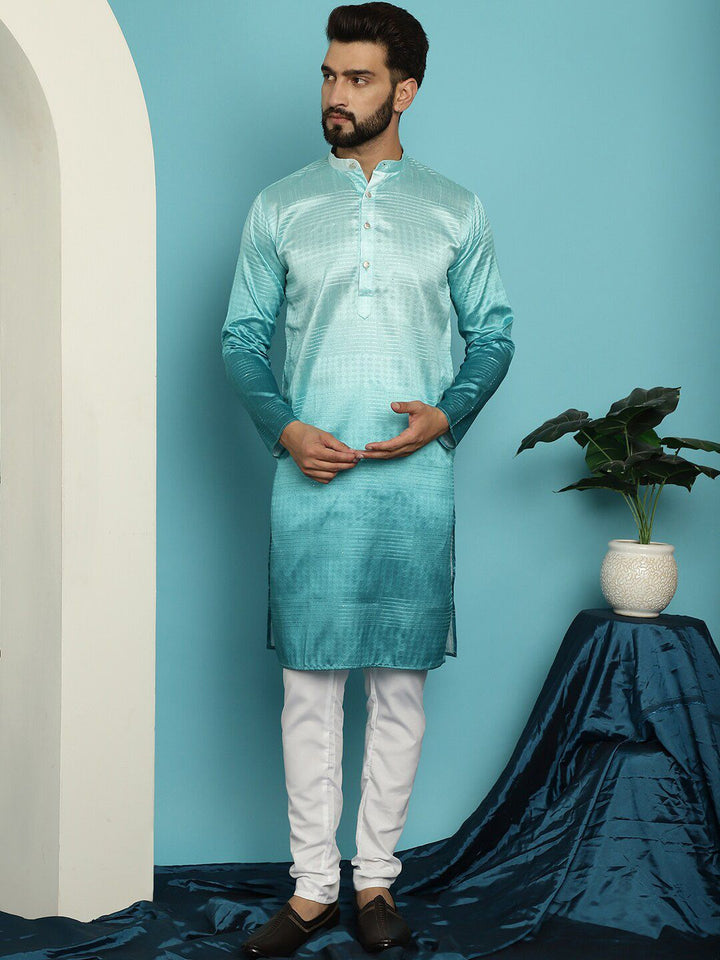 SOJANYA Geometric Woven Design Band Collar Jacquard Silk Kurta With Churidar
