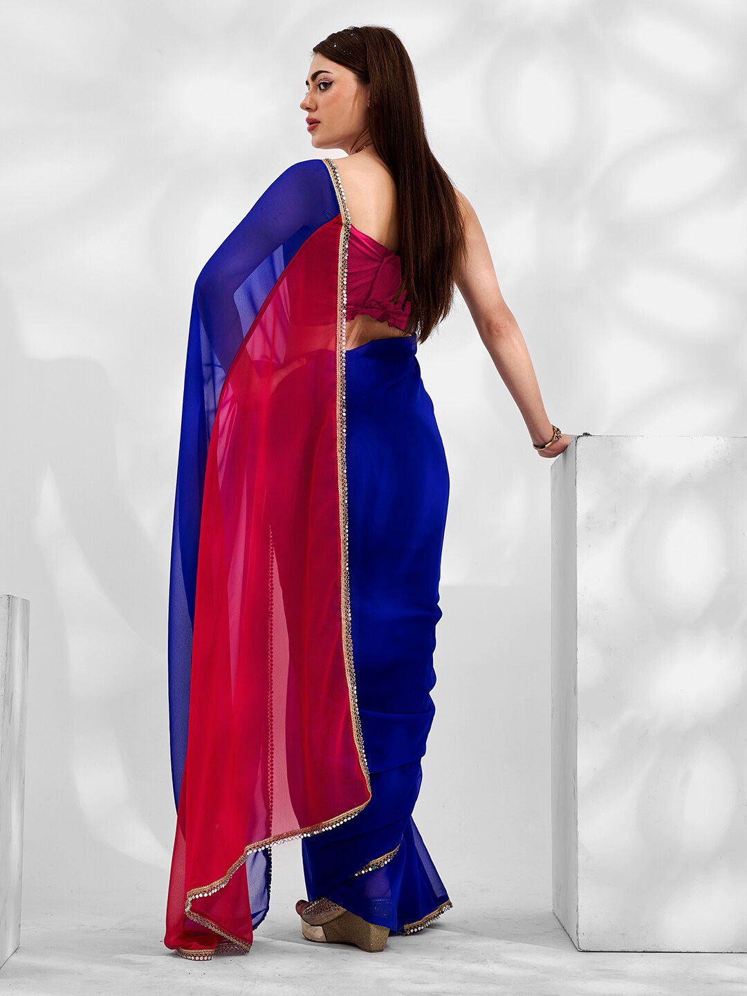 Mitera Colorblocked Gotta Patti Border Pure Georgette Saree