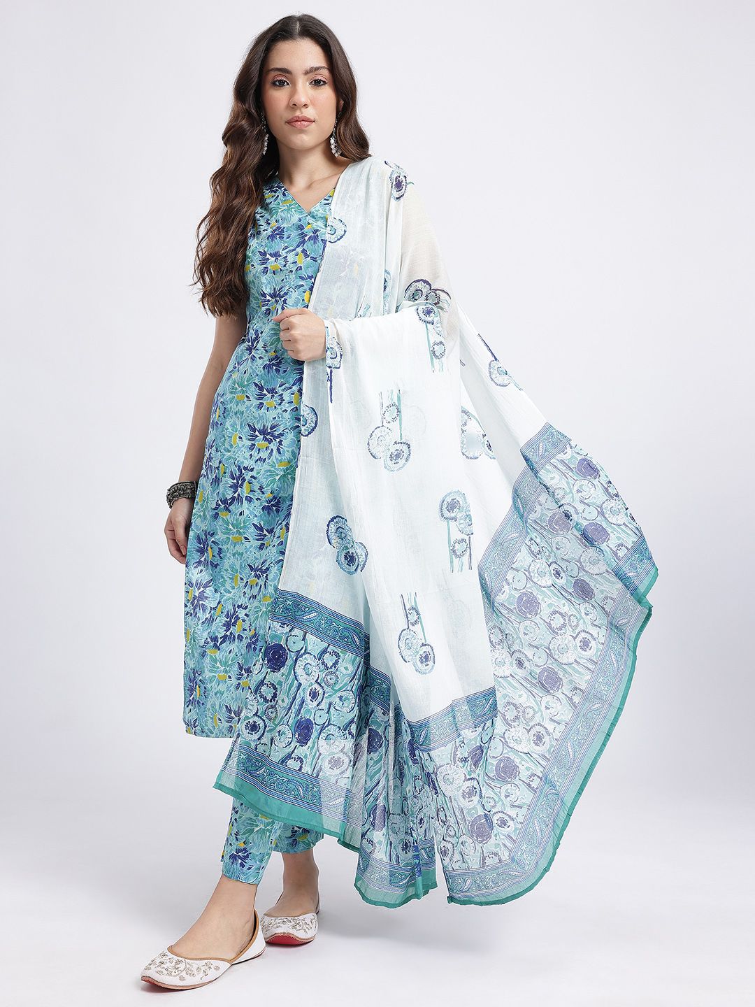 HERE&NOW Abstract Printed Kurta with Trousers & Dupatta