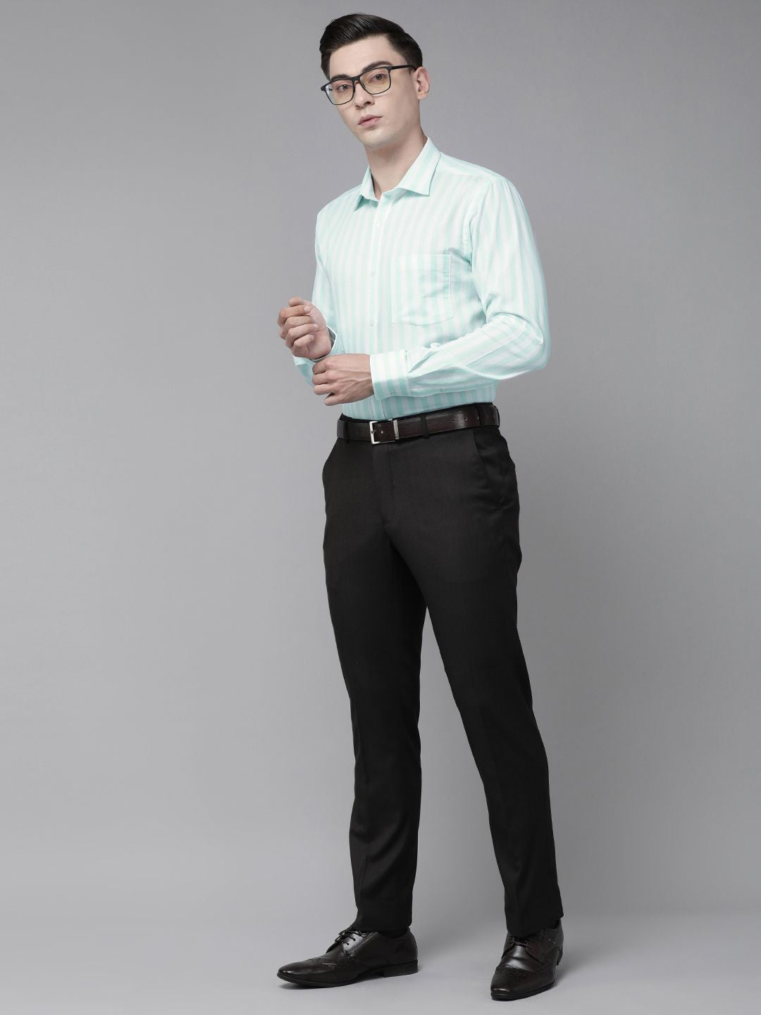 Park Avenue Men Blue & White Slim Fit Striped Pure Cotton Formal Shirt