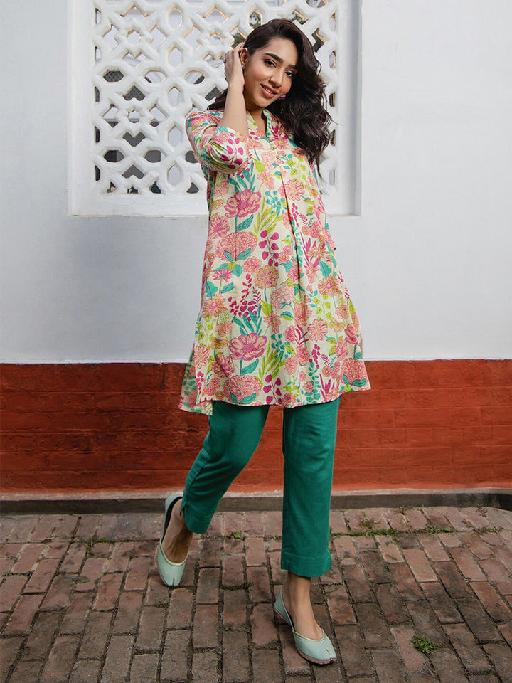 Janasya Pure Cotton Floral Printed A-Line Tunic